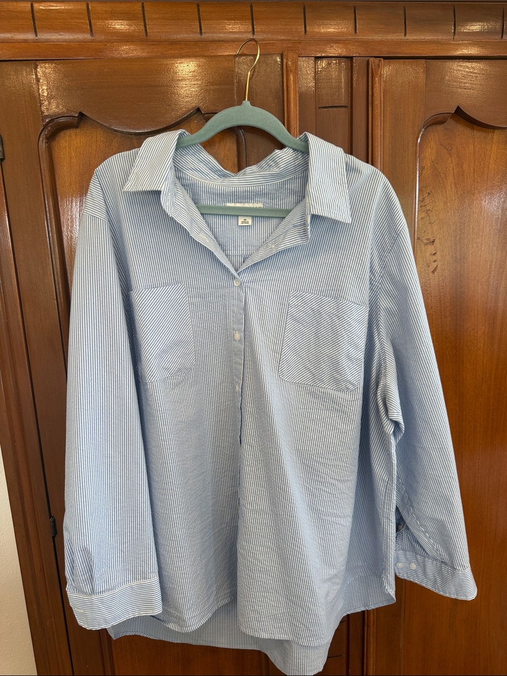 Ava & Viv Light Blue Pinstripe Women's Button-Down Shirt